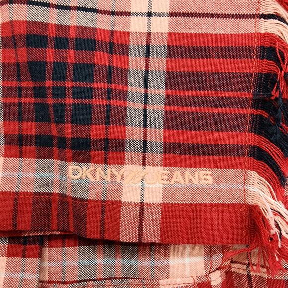 Vintage 90s DKNY Skirt Women 7 Juniors Red Plaid Pleated Double Buckle Wrap Mini - Picture 3 of 11